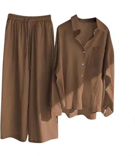 Trajes de 2 piezas de lino y algodón para mujer, trajes de trabajo de negocios elegantes de verano, ropa urbana con botones y pantalones