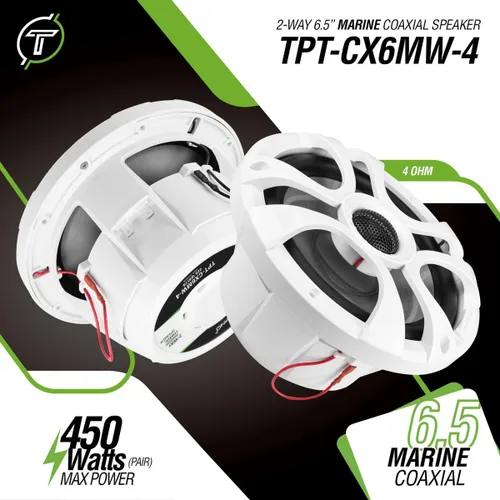 Miniatura 2 de Timpano 6.5 altavoces marinos de 450 vatios por par TPT-CX6MW-4 altavoces coaxiales impermeables de 2 vías, 1 par, blanco, resistentes a