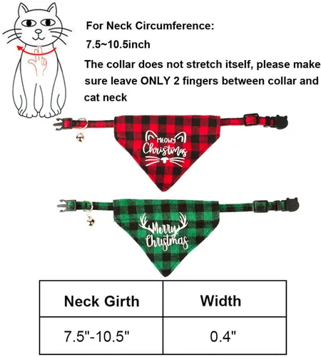 Miniatura 6 de ADOGGYGO - Collares de Navidad para gatos con campana, desmontables, paquete de 2, collares ajustables de Navidad a cuadros rojo y verde para gatos