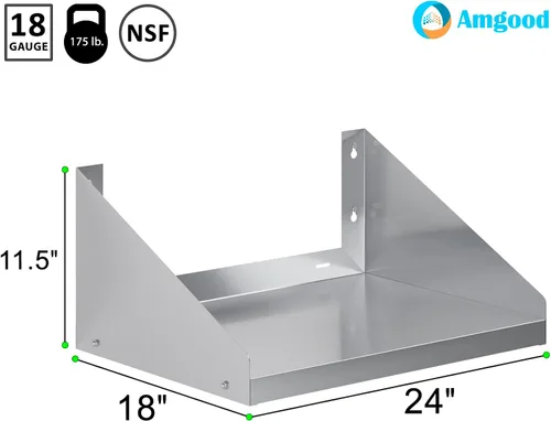 Miniatura 3 de AmGood Estante de pared de acero inoxidable de 24 pulgadas de largo x 18 pulgadas de profundidad con protectores laterales