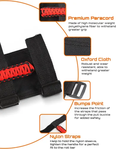 Miniatura 5 de Savadicar 2 asas de agarre de barra enrollable para Jeep Wrangler YJ TJ JK JKU JL JLU & Gladiator JT 1987-2023, accesorios interiores, negro y rojo