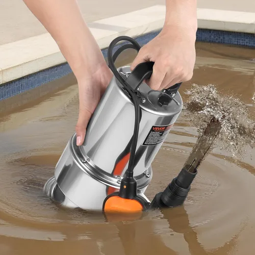 Miniatura 8 de VEVOR Bomba de sumidero sumergible de 0.68 HP, 4000 GPH, bomba de agua limpia sucia sumergible de acero inoxidable con interruptor de flotador