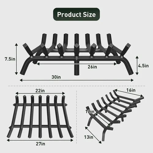 Miniatura 3 de mestyl Rejilla de chimenea de hierro forjado resistente de 30 pulgadas, rejilla de leña para chimenea, rejilla de fuego de barra de 4/5 pulgadas