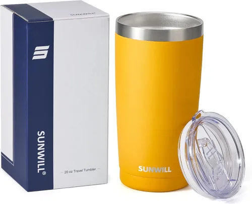 Miniatura 5 de SUNWILL Vaso de café de viaje de 20 onzas, taza aislada con tapa, taza de acero inoxidable para bebidas calientes y frías, con recubrimiento