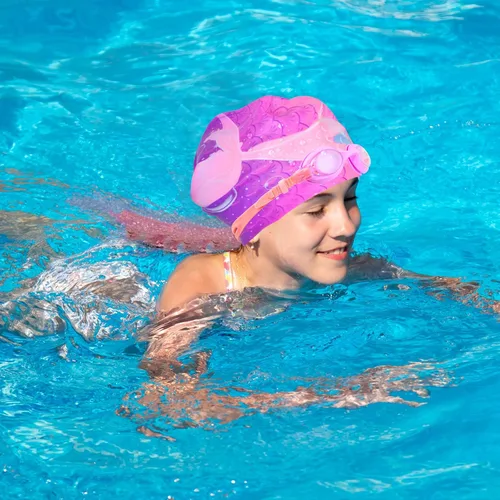 Miniatura 6 de Gorros de natación para niñas, gorro de natación de silicona para niños pequeños, gorros de natación duraderos y cómodos para niñas Sirena púrpura
