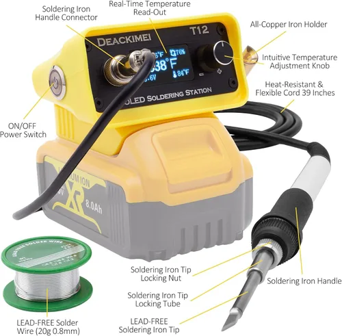 Miniatura 2 de Estación de soldador inalámbrico para batería Dewalt 20V Max, temperatura ajustable, suspensión automática y protección de bajo voltaje, conversión