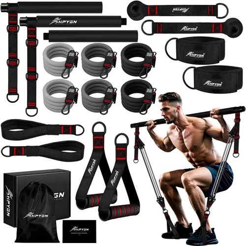Miniatura 8 de Kit de barra de pilates HPYGN con bandas de resistencia, equipo de entrenamiento de pilates multifuncional de alta resistencia para entrenamiento