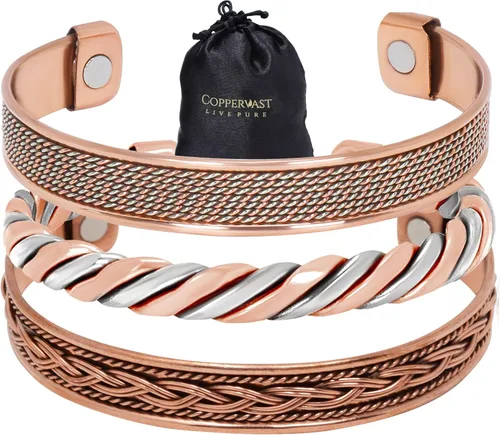 Miniatura 16 de Pulseras de cobre para hombres y mujeres Juego de 3 con caja de regalo Hecho a mano 100% cobre Regalo para mujeres y hombres