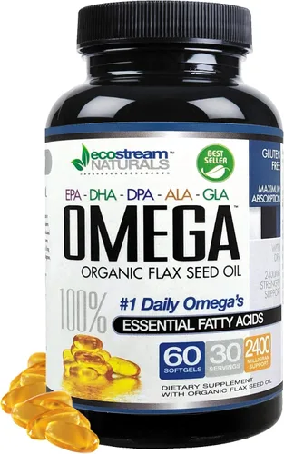 Mezcla de Omega 3-6-9 de triple fuerza con DPA, EPA, DHA, ALA y GLA y aceite de semilla de lino orgánico, más de 2,800 miligramos de fuerza, sin