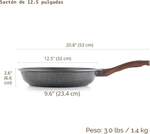 Miniatura 8 de SENSARTE Sartén antiadherente de 12.5 pulgadas, sartén de tortilla con revestimiento de granito suizo, utensilios de cocina de piedra saludable, Gris
