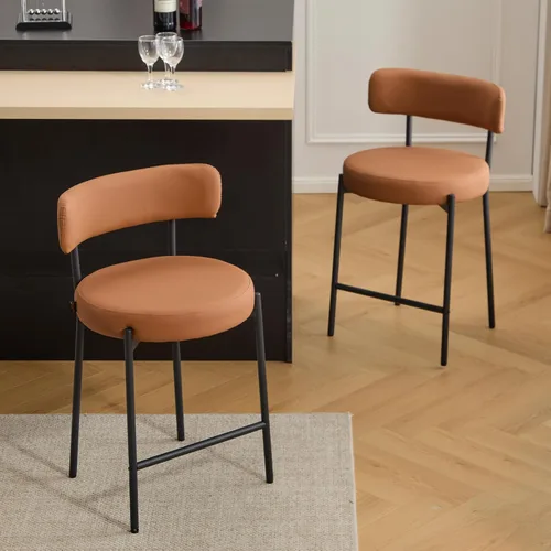 Miniatura 21 de Furniliving - Juego de 2 taburetes de bar giratorios de 26 pulgadas, taburetes modernos de altura de mostrador de cuero sintético con respaldo alto