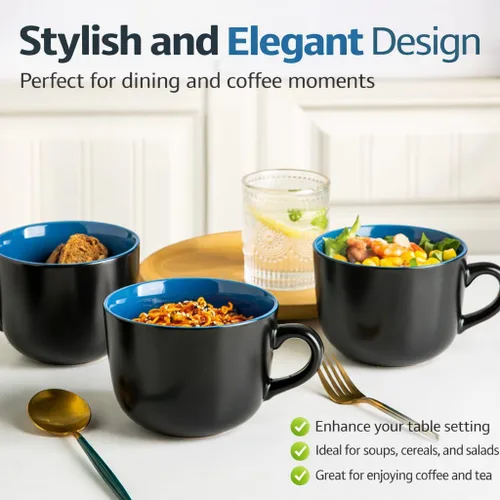 Miniatura 7 de GBHOME Tazas de sopa jumbo con asas, juego de 4 tazas de café grandes de 24 onzas, cuencos de sopa de cerámica para café, cereales, aperitivos