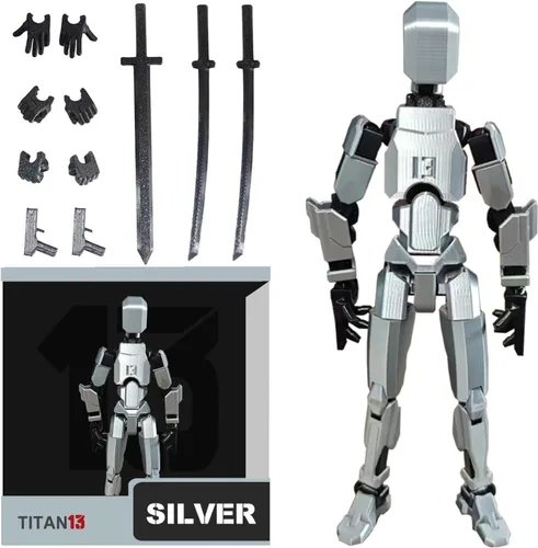 Miniatura 37 de FoxVilla Figura de acción T13 de montaje completada, figura de acción impresa en 3D de Titan 13, Lucky 13 Maniquí ensamblado 13 brilla en la Verde