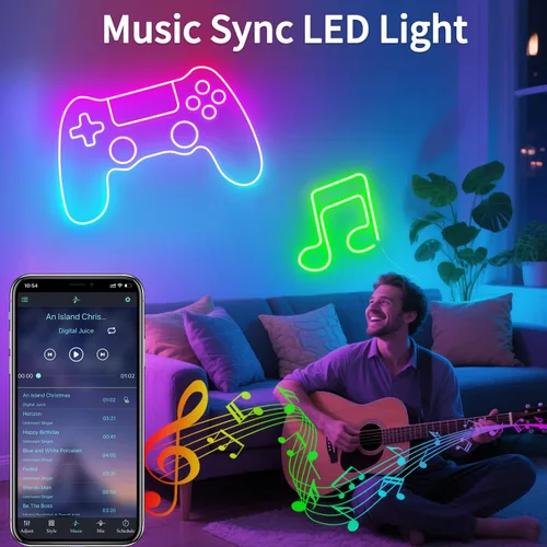 Miniatura 3 de Tira de luces LED de neón, tira de luces LED alimentada por USB de 3.3 pies, tira de luces de cuerda LED de 5V con sincronización de música y cambio