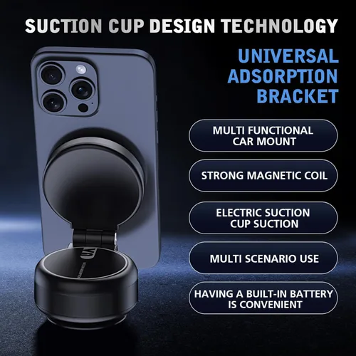 Miniatura 5 de Soporte de teléfono magnético con succión eléctrica al vacío, soporte de teléfono con ventosa ajustable para automóvil, plegable e inteligente