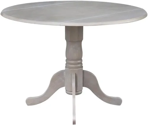 Miniatura 24 de IC International Concepts, mesa de comedor redonda de 42" con pedestal y dos alas plegables, madera maciza, Parawood resistente, color blanco