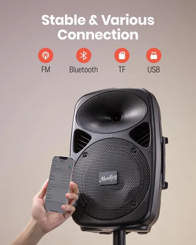 Miniatura 6 de Moukey Sistema de PA, altavoces DJ de 8 pulgadas de 800 W de pico con batería recargable, Bluetooth 5.0, altavoces PA activos y pasivos con entradas