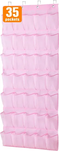 Miniatura 10 de MISSLO Organizador de zapatos colgante con 28 bolsillos grandes para colgar sobre la puerta, zapatero para puerta de armario, soporte de zapatos
