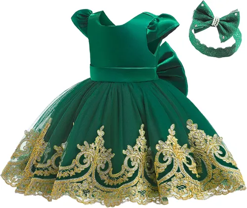 Miniatura 3 de 3M-3T - Vestido de niña para bebé, vestido de boda, vestido formal de encaje bordado + diadema