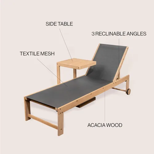 Miniatura 3 de JONATHAN Y Trabuco LNG1100B-2SET - Juego de salón de 2 piezas de madera de acacia para exteriores con silla tumbona ajustable, ruedas y mesa