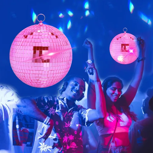 Miniatura 6 de DJBoomy Bola de discoteca de espejo colgante de 8 pulgadas: bolas de discoteca rosadas, bola de espejo con anillo colgante para decoración