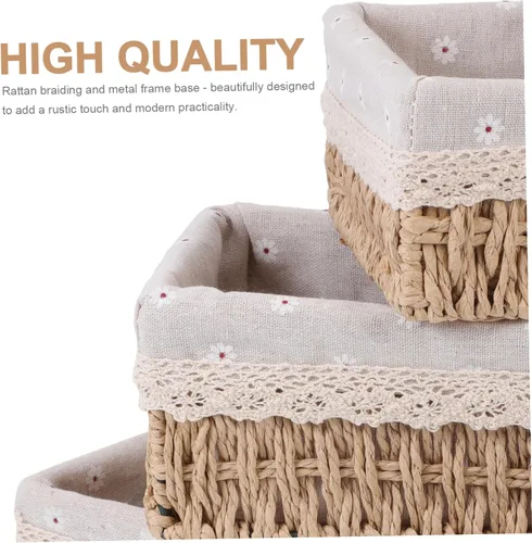 Miniatura 3 de Alipis Elegante juego de cestas de ratán simples para decoración de interiores, organización, lavable, versátil
