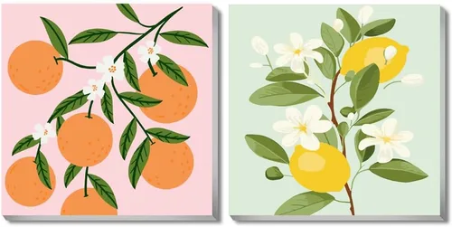 Miniatura 7 de cupmod Paquete de 2 pinturas enmarcadas por números para niños, kit de pintura acrílica fácil por números sobre lienzo, pintura al óleo de frutas