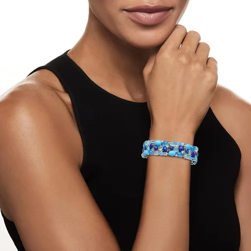 Miniatura 2 de Ross-Simons 61.30 ct. t.w. White and Tonal Blue Multi-Gemstone Cluster Bracelet in Sterling Silver