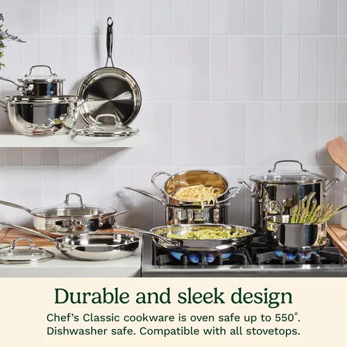 Miniatura 5 de Cuisinart 766S-22 - Olla para pasta de acero inoxidable de 6 cuartos de galón con tapa coladora Colección de utensilios de cocina clásicos de Chef