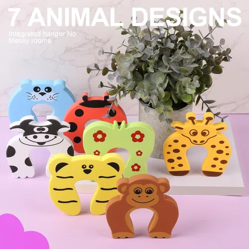 Miniatura 5 de Topes de Puerta, 7 Piezas Protector de Esquina a Prueba de Bebés Tope de Puerta de Animales de Dibujos Animados para Bebés Cojín de Espuma Suave
