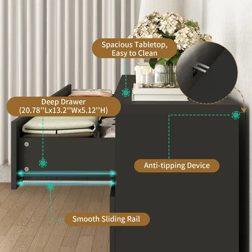 Miniatura 5 de Cómoda negra de 12 cajones para dormitorio, cómoda moderna con cajones profundos de 63 pulgadas, cómoda de almacenamiento ancha y larga, muebles