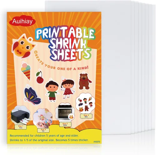 Auihiay Hojas de plástico termorretráctil imprimibles, papel termorretráctil, arte termorretráctil para niños DIY llaveros de foto termorretráctil,