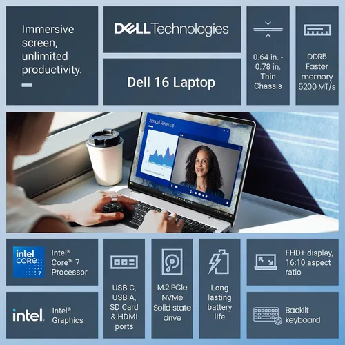 Miniatura 3 de Dell Computadora portátil con pantalla táctil de 16 pulgadas, FHD+ de 16 pulgadas, PC portátil de negocios con pantalla táctil, Intel Core 7