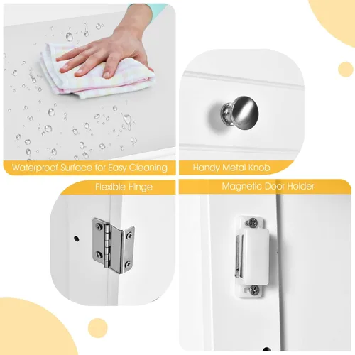 Miniatura 9 de GOFLAME Armario de almacenamiento de baño, armario de almacenamiento de madera independiente con cajón grande, 2 estantes flotantes con 7 Blanco