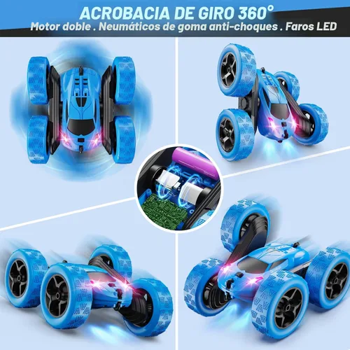 Miniatura 4 de QUNREDA Coche de control remoto, juguetes de autos RC para niños de 6 a 12 años, auto de acrobacias 4WD con luces LED y giros de 360°, 2.4GHz, 1-azul