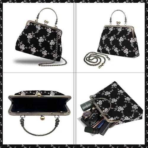 Miniatura 50 de Bolso floral con asa superior, bolso de noche Kiss Lock para mujer, bolso vintage