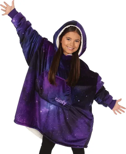 THE COMFY Original Jr para niños | Manta de sherpa de forro polar de gran tamaño con capucha y bolsillo | Vista en Shark Tank Galaxia