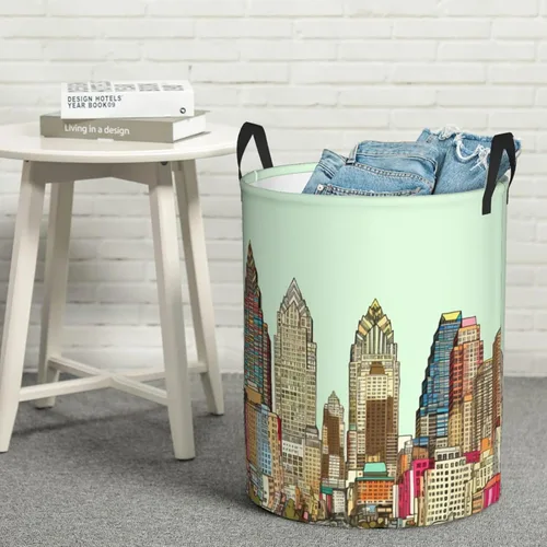 Miniatura 8 de Austin Texas - Cesta circular con estampado de Texas, impermeable, cesta organizadora de lavandería, con asas, para ropa, juguetes, pequeña