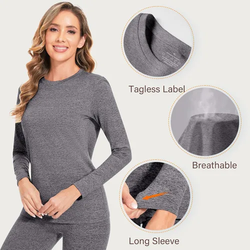 Miniatura 4 de YADIFEN Conjunto de ropa interior térmica para mujer, pantalones largos para mujer, capa base con forro polar, ropa interior larga, parte superior