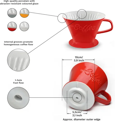 Miniatura 5 de Creano Gotero de café de porcelana, color blanco, cafetera de cono de cerámica, cafetera para bolsas de filtro, tamaño 4, preparación manual fácil
