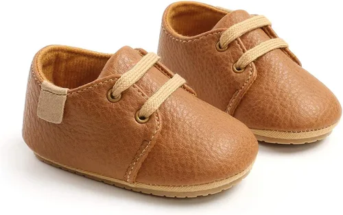 Miniatura 3 de COSANKIM Zapatos para bebés niños y niñas, zapatos de piel sintética con cordones para bebés, suela de goma antideslizante, mocasines para recién