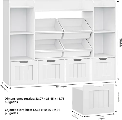 Miniatura 2 de Organizador de almacenamiento de juguetes, Organizador de juguetes con 4 cajones móviles y 4 contenedores de cajas, Organización de almacenamiento