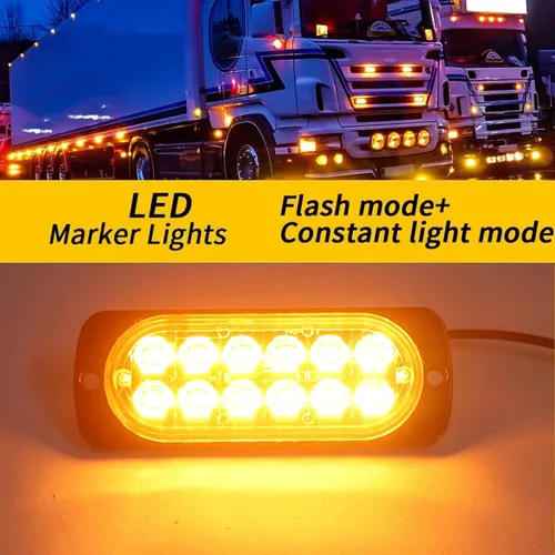 Miniatura 8 de 20 luces estroboscópicas LED de aluminio, 12 LED por luz, 18 modos de flash y constantes, luces de advertencia de doble color ámbar/blanco