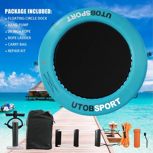 Miniatura 6 de Inflatable Water Hammock Floating Dock 8FT / 10FT Water Floating Island Raft for Lake Boat Pool Ocean Adults Kids, with W/Cupholder & Pump Azul