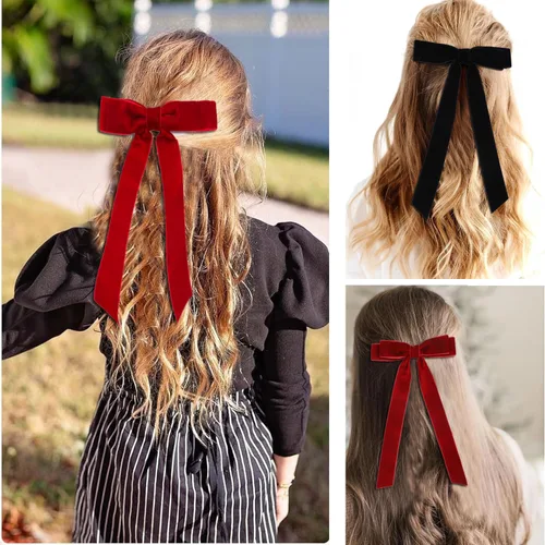 Miniatura 2 de Pinza para el pelo, lazos grandes de terciopelo para niñas de 5 pulgadas, pinzas de cocodrilo, accesorios para mujeres, niñas, niños pequeños, negro