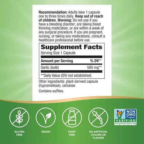 Miniatura 5 de Nature's Way Bombilla de ajo, apoya la salud del corazón*, proyecto verificado sin OMG, 580 mg por porción, vegano, 100 cápsulas