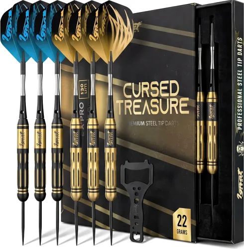 IgnatGames Steel Tip Dart Set - Brass Barrels with Tempered Steel Points, Aluminum Shafts, 16 GlideXPro Flights (Standard No. 2 + Slim), Cyan -