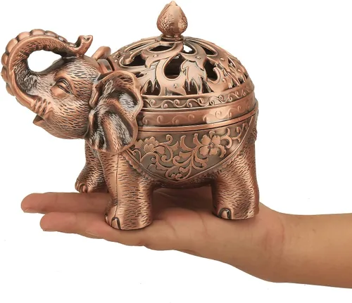 Miniatura 7 de K COOL Soporte de metal para incienso de reflujo de elefante, quemador de incienso, portavelas con tapa, adorno de aromaterapia, decoración de Verde