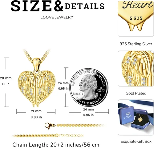 Miniatura 98 de Collar de alas de ángel de plata de ley 925, ángel de la guarda, enfermera RN caduceo, dije de ángel de cristal, joyería de regalo para mujer