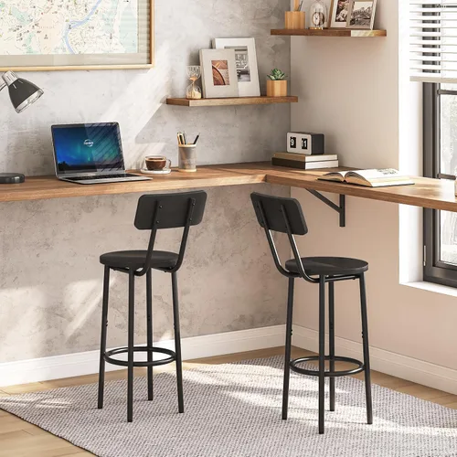 Miniatura 5 de HOOBRO Taburetes de bar, juego de 2 taburetes de bar redondos con respaldo, sillas de bar de 25.2 pulgadas para isla de cocina, comedor, taburetes